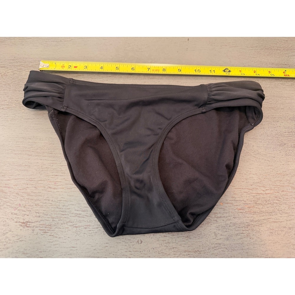 Athleta Womens Black Ruched Hip Bikini Bottom Swim Small Low Rise Solid